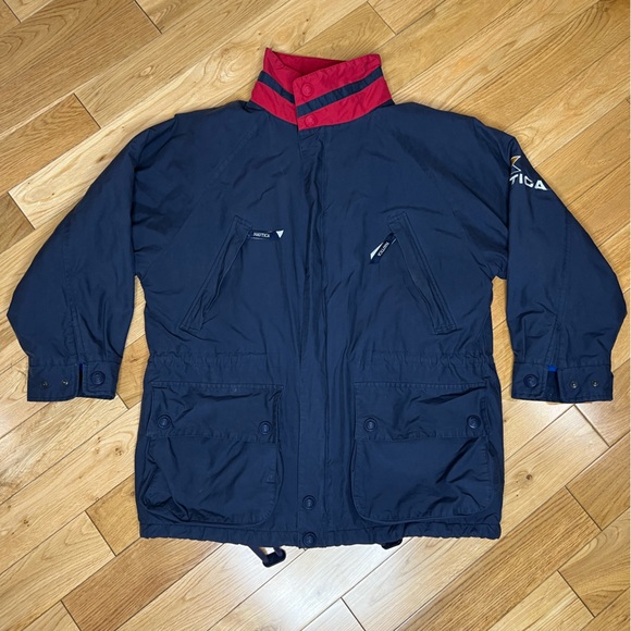 Nautica Other - Vintage 90s Nautica Mens Size S Navy Blue Sailing Jacket Fleece Lined Oversized